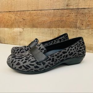 Dansko Leather/Calf Hair Leopard Print Slip Ons